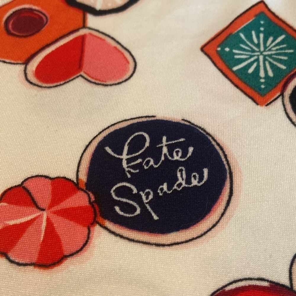 Kate Spade Pajama Top Shirt Holiday Christmas Print Long Sleeve White Blue Pink - Picture 6 of 7